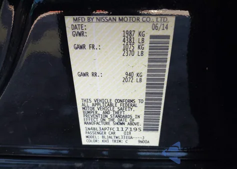 2015 Nissan Altima 3.5 Sl from USA, damaged, VIN 1N4BL3AP7FC117195